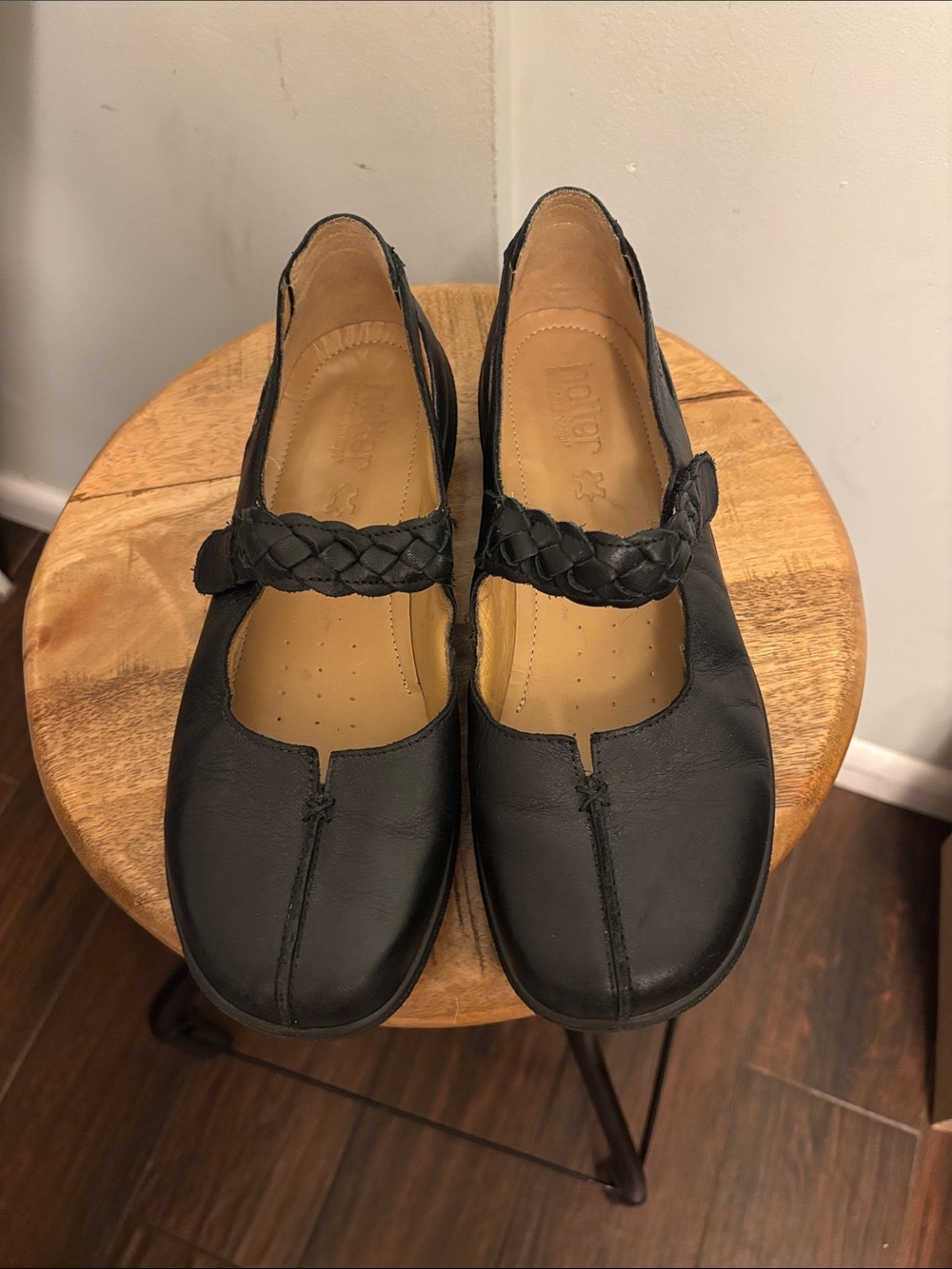 hotter Black Braided Strap Mary Jane Flats leather 9.5